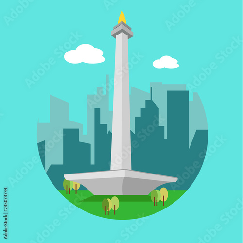 Monas monument,landmark of jakarta city indonesia vector illustration