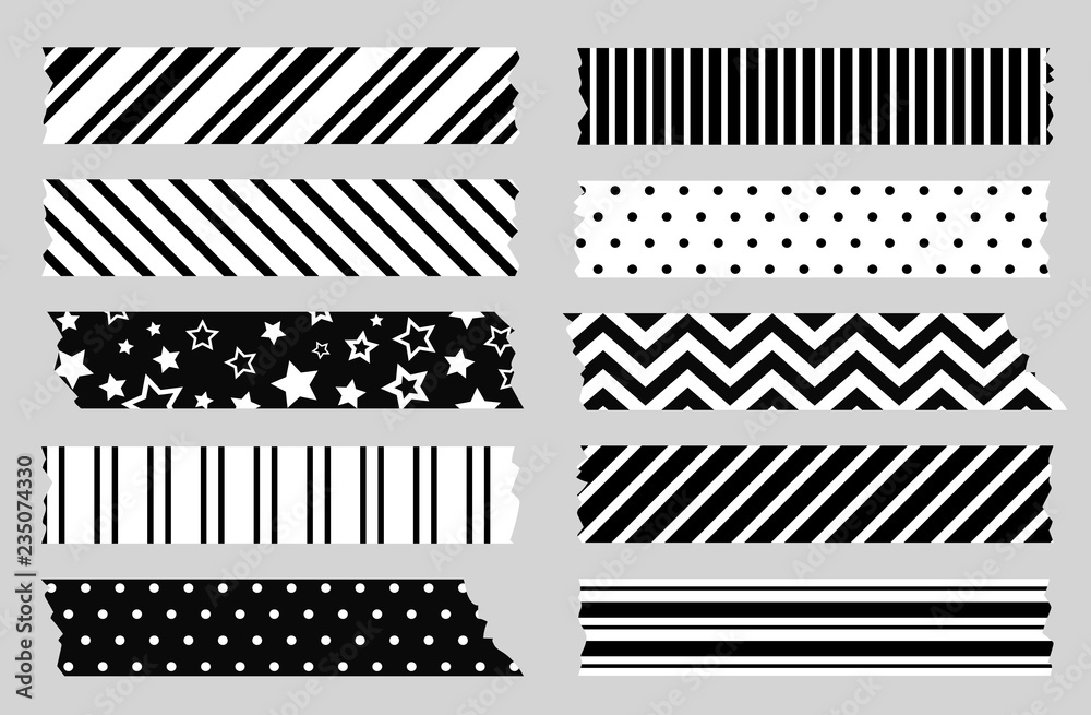 Adhesive tape with black and white geometric patterns. Scotch, washi tape  template Stock Vector | Adobe Stock
