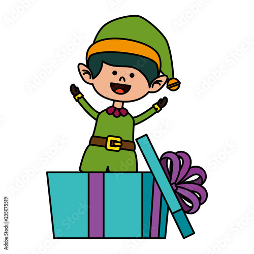 cute elf with gift box christmas