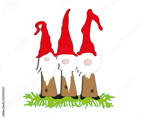  ute cartoon gnomes. New Year s set. Christmas elves. Vector illustration.