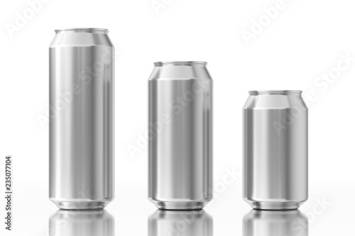 Blank Aluminum Cans with Free Space for Your Design. 3d Rendering