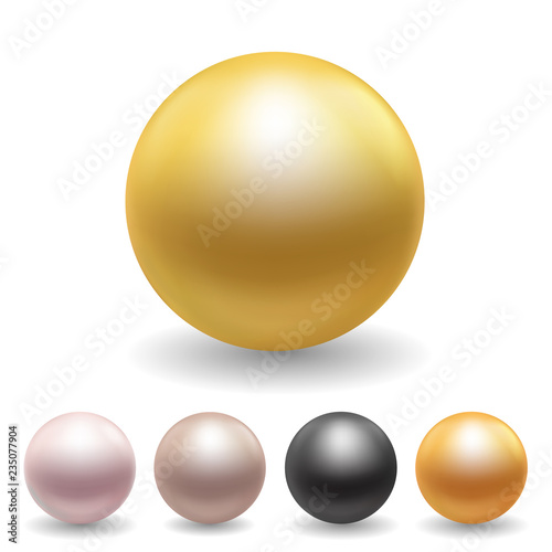 Set of realistic illustrations of colored pearls, isolated on white background