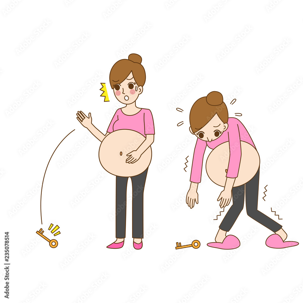 Pregnant women, cute cartoon character having a baby birth,mom, kid, family  care concept, outline cartoon vector illustration. Stock Vector | Adobe  Stock