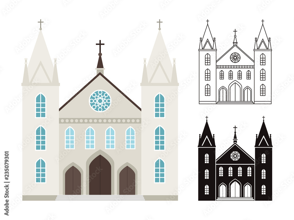 Vector church buildings set isolated on white background