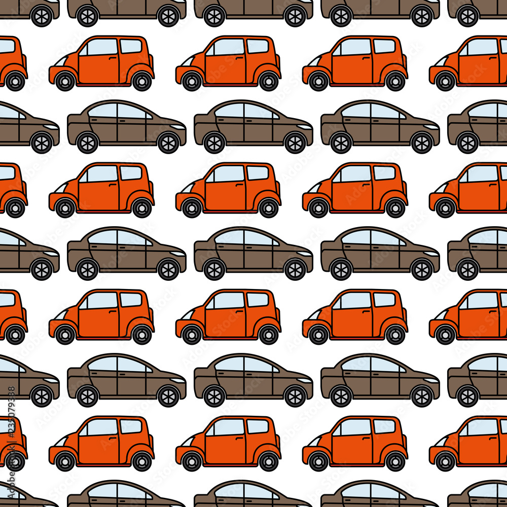 Cars seamless pattern. Geometric autos seamless texture for textile, wallpaper and napkin, vector illustration