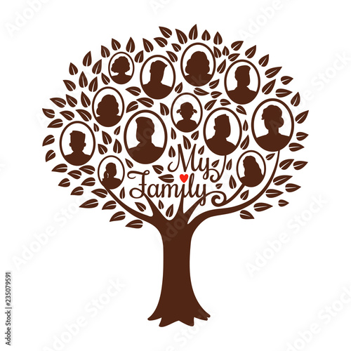 Genealogy tree. Genealogical family tree vector illustration, vintage dynasty ancestry drawing silhouette concept isolated on white
