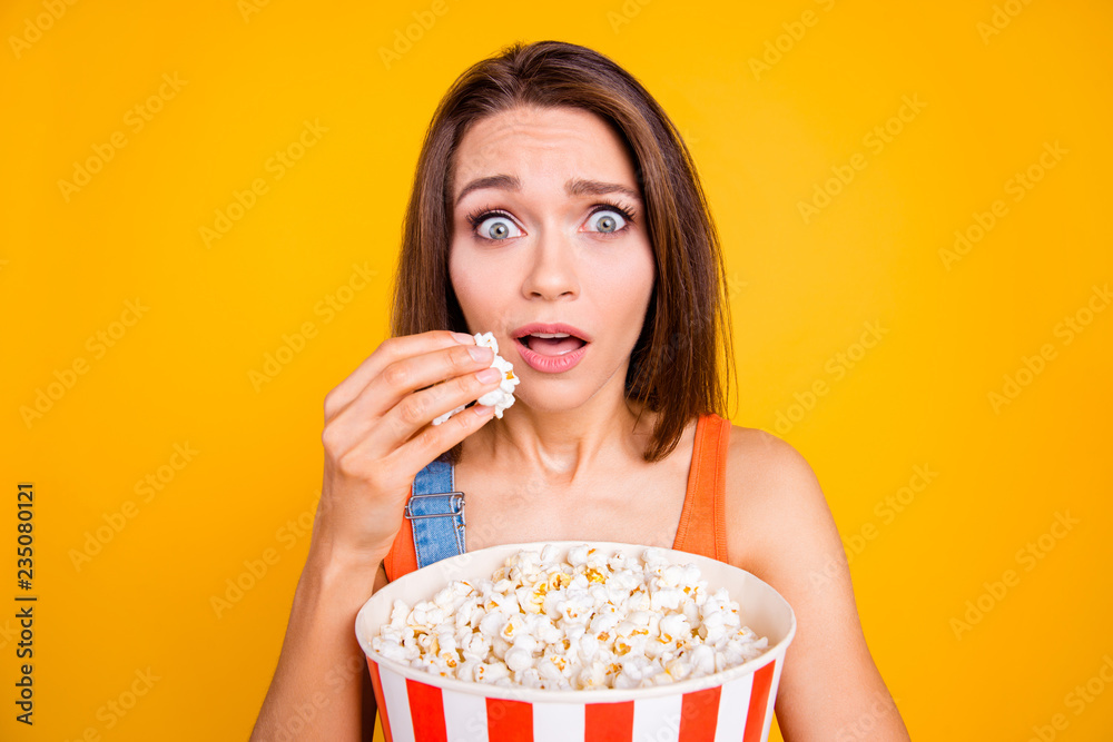 Fototapeta premium Close-up portrait of nice cute worried nervous adorable attracti