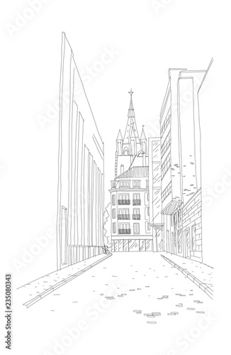 Vector sketch of Traditional architecture in the town of Bruges  Brugge   Belgium