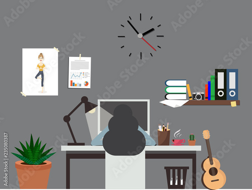woman work office room interior workspace