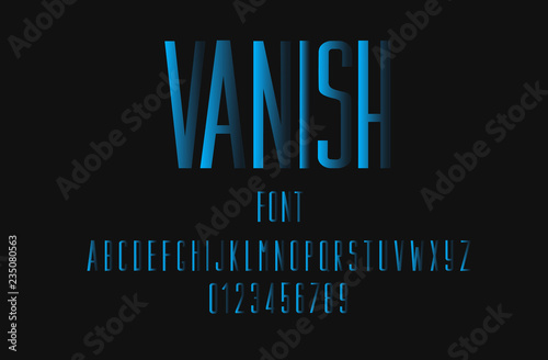 Gradually disappearing font, alphabet, letters and numbers. Vector Illustration