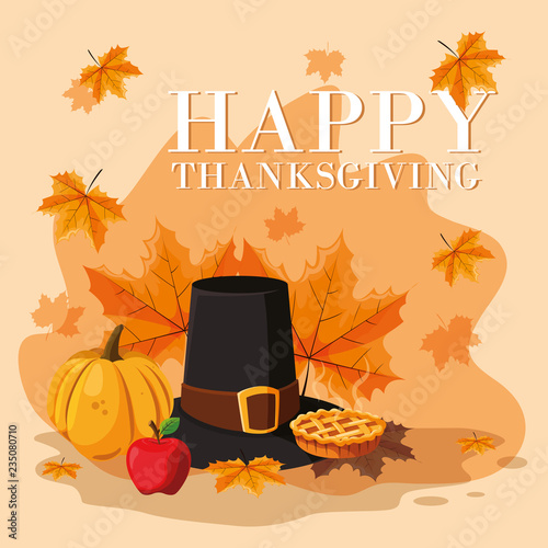 pilgrim hat of thanksgiving day with set icons