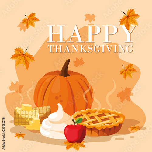 pumpkin with pie for thanksgiving day and set icons