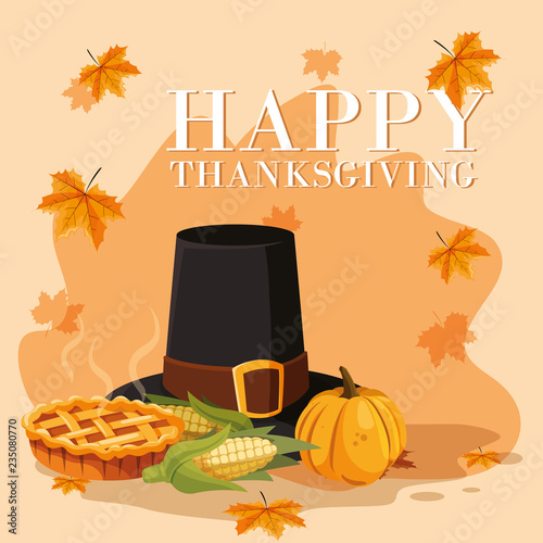 pilgrim hat of thanksgiving day with set icons