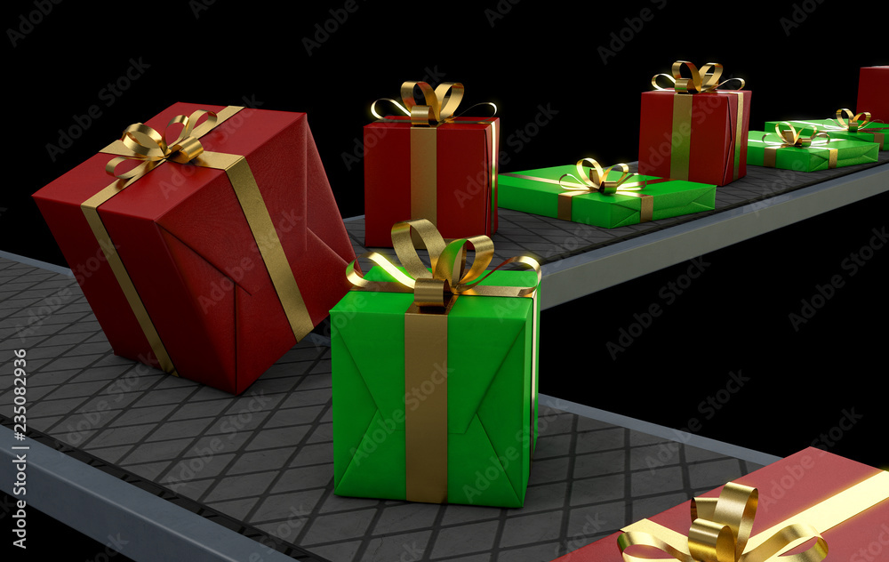 Fototapeta premium Gift Boxes On Conveyor
