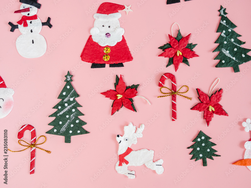 Christmas objects laid out in background. Christmas objects laid out in background.