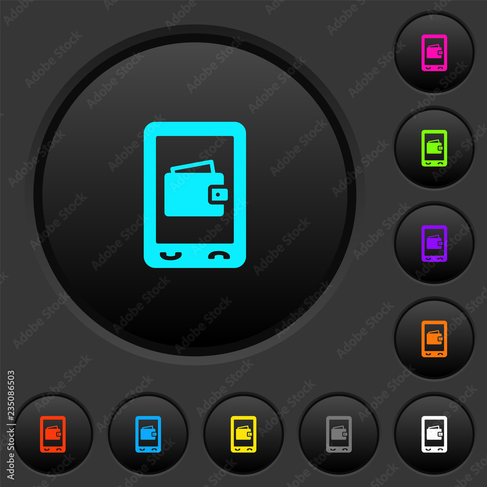 Mobile wallet dark push buttons with color icons Mobile wallet dark push buttons with color icons