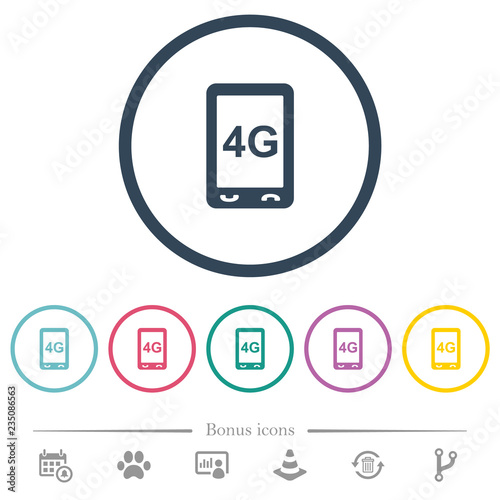 Fourth generation mobile connection speed flat color icons in round outlines photo