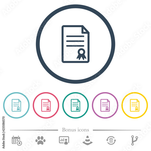 Certificate document flat color icons in round outlines photo