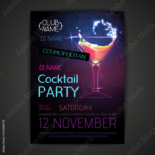 Disco background. Cocktail party poster