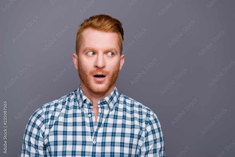 Close-up portrait of nice shocked funny handsome attractive tren Close-up portrait of nice shocked funny handsome attractive tren