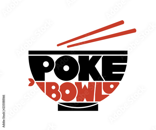 Poke Bowl Hawaiian Cuisine Restaurant Healthy Food Fish Menu Logo Lettering