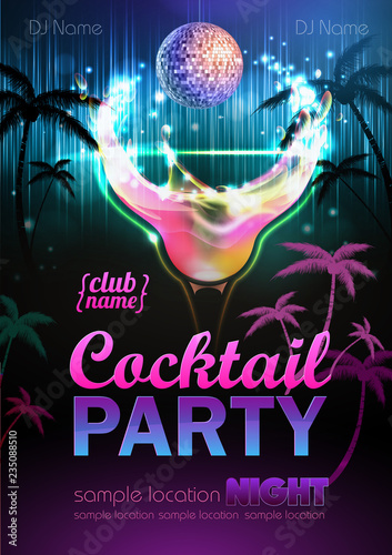 Disco background. Cocktail party poster