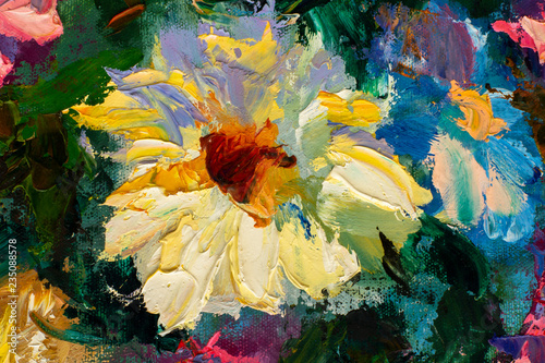 Fototapeta Naklejka Na Ścianę i Meble -  painting flower modern colorful wild flowers canvas abstract close up paint impasto oil - Impressionism modern oil paintings fragment