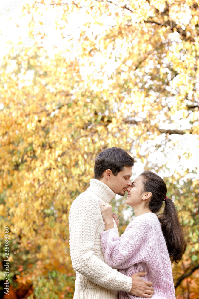 Couple in love in the autumn leaves Couple in love in the autumn leaves