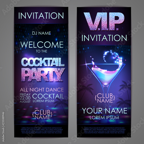 Set of disco background banners. Cocktail party poster