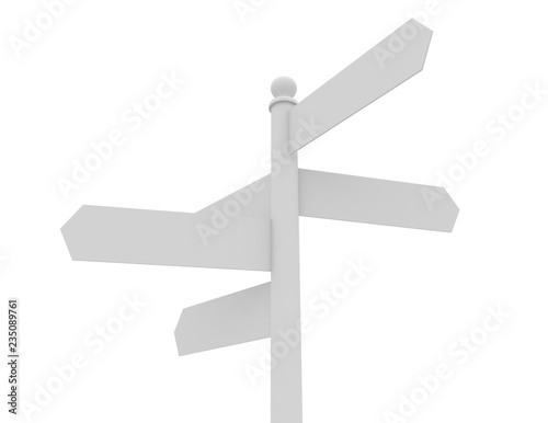 empty multidirectional sign isolated on white background . 3d rendered illustration