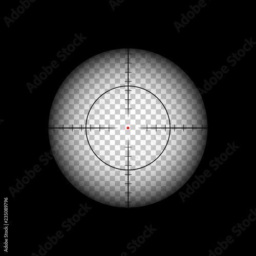 Killer aiming with sniper rifle crosshairs with red dot illustration.
