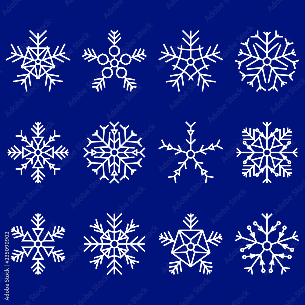 Set of snowflakes. Vector illustration on blue background Set of snowflakes. Vector illustration on blue background