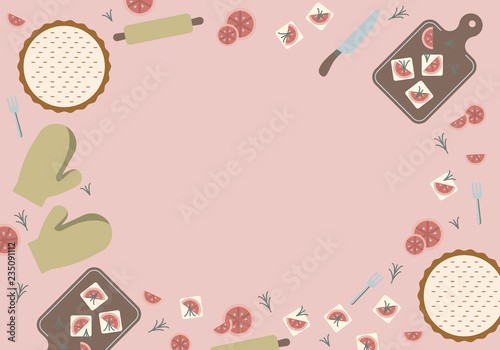 Food Border decoration, Bakery flat design background, food and drink design element, horizontal background