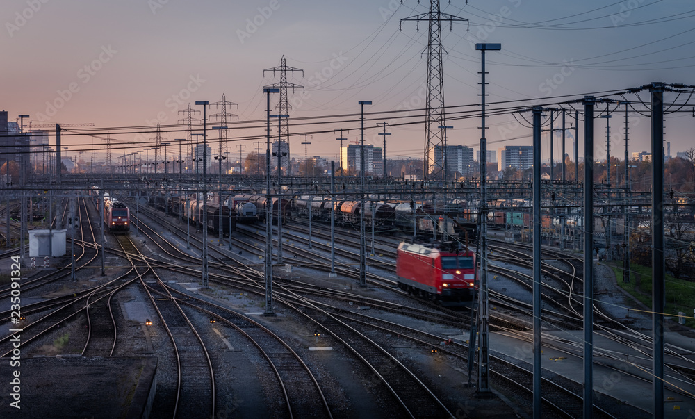 Industrial railroad infrastructure in dawn light Industrial railroad infrastructure in dawn light