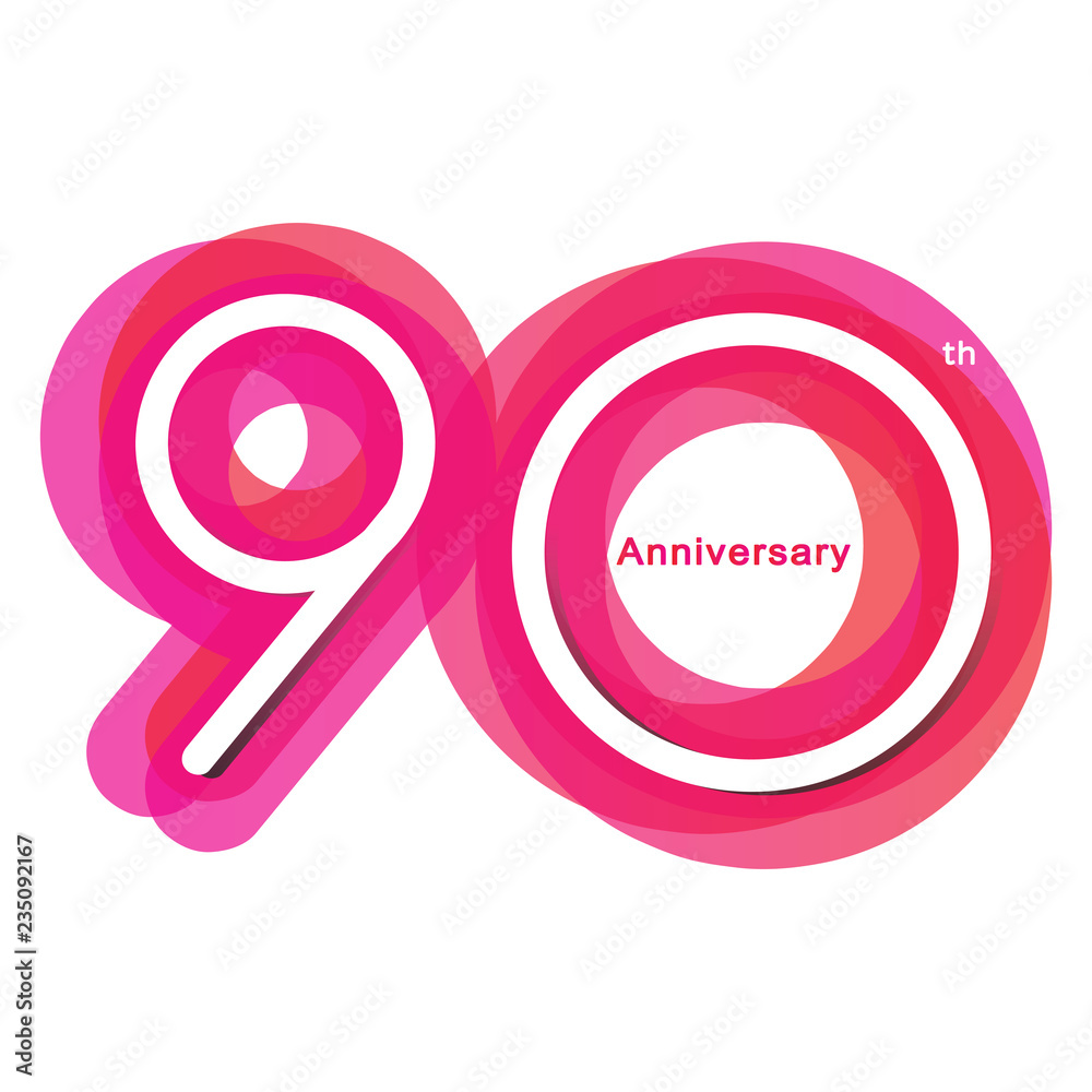Colorful anniversary of 90 , 90th number with variation colours
