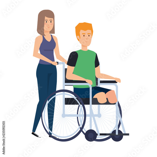 woman helping man in wheelchair