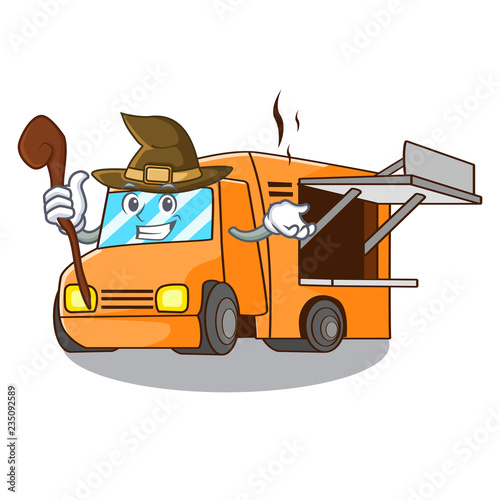 Witch food truck festival on shape cartoon