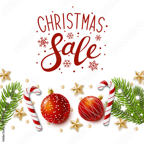 Christmas greeting card with holiday decor on white