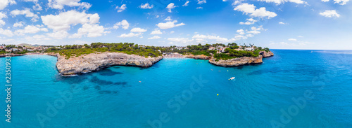 Aerial view  Spain  Balearic Islands  Mallorca  Porto Cristo Novo  Cala Mendia coast with villas and natural harbor