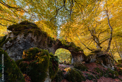 Natural arch of Zalamportillo  Entzia mountain range  Alava  Spain