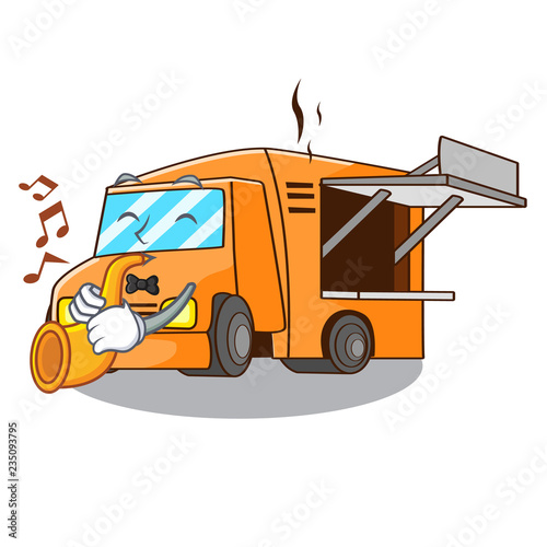 With trumpet food truck festival on shape cartoon