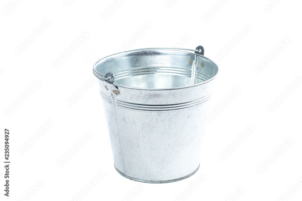 gray metal bucket on a white background gray metal bucket on a white background