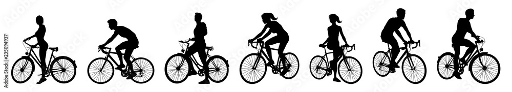 Obraz premium Zestaw rowerzystów rowerowych jadących na rowerach w sylwetce