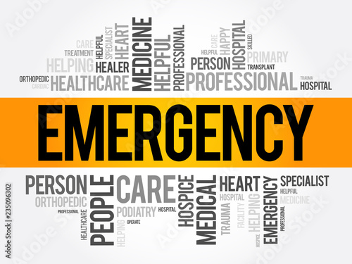 Emergency word cloud collage, healthcare concept background