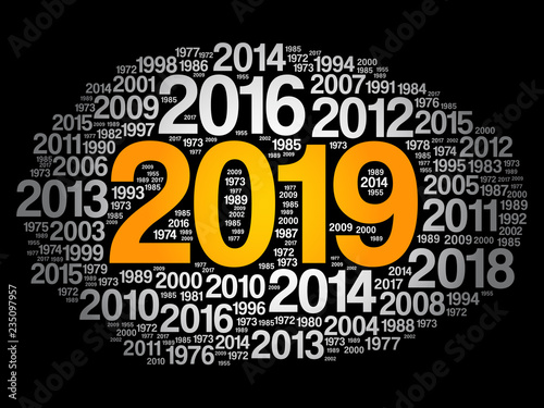 2019 Happy New Year and previous years word cloud collage