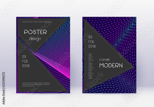 Black cover design template set. Neon abstract lin