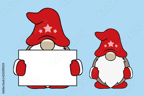 christmas cute gnomes with red clothes and card vector illustration EPS10