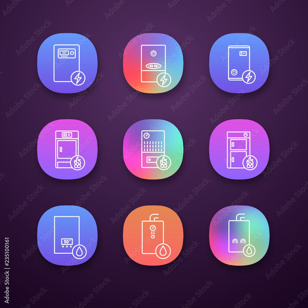 Heating app icons set Heating app icons set