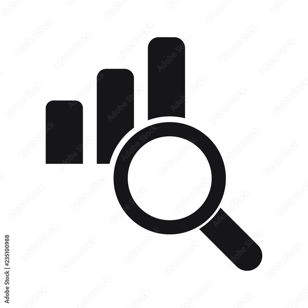 Graph and magnifier icon, vector isolated