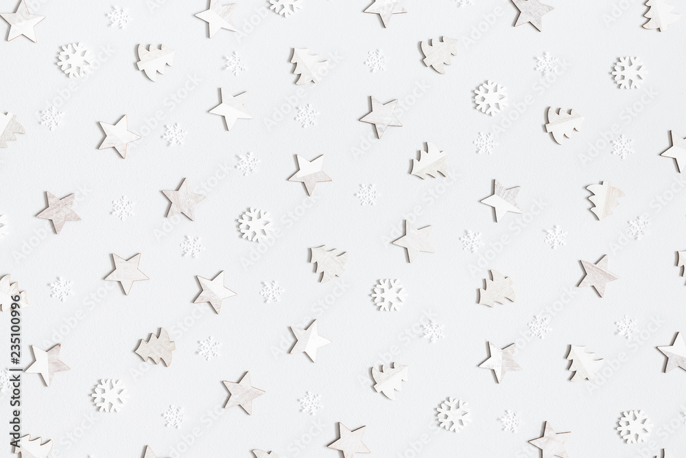 Christmas composition. Christmas decorations on pastel gray background. Winter concept. Flat lay, top view